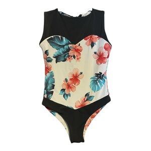 San Lorenzo Black and Floral Women's Swim One Piece SZ XS